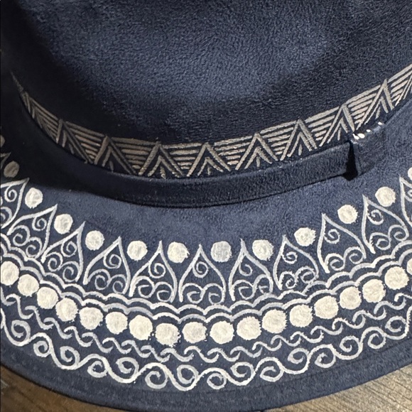 Made in Mexico Hand-Painted Navy Blue Fedora with White Details main image 10